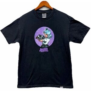 Broken Promises "Girl with Dog" Anime Graphic Tshirt Size L Black Heartbreak Emo